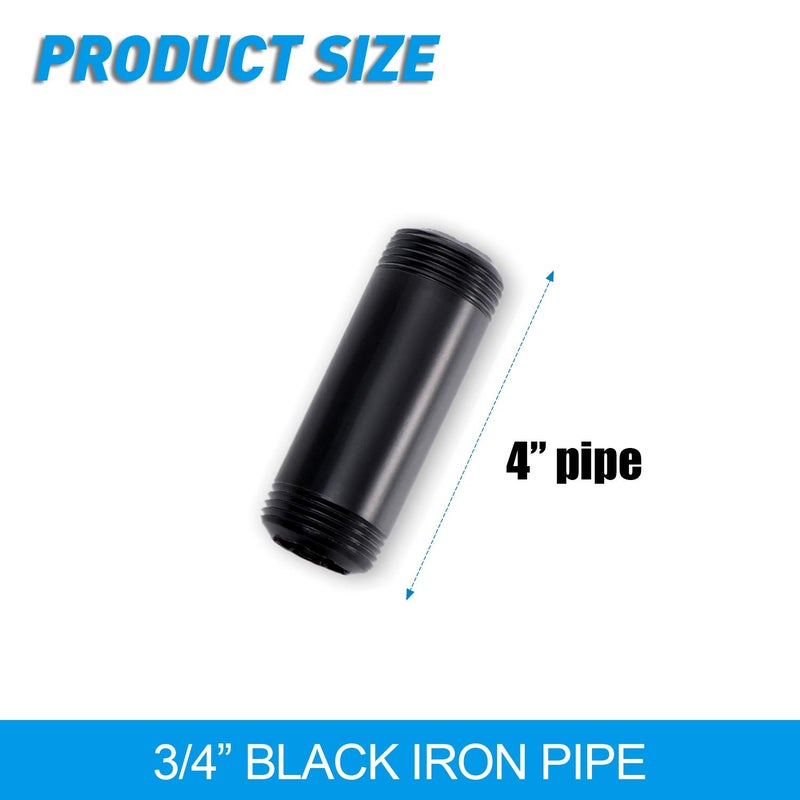 Home TZH 3/4" x 4" Black Painted Iron Pipe, Home TZH 10 Pack Threaded Black Paint Finish Metal Pipe Nipple for DIY Project/Furniture/Shelving Decoration(10, 4") - Image 2